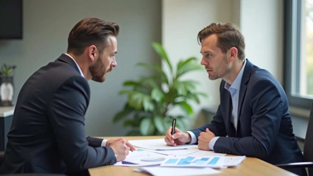 Zwei Profis diskutieren Finanzstrategie an einem Tisch mit Dokumenten
