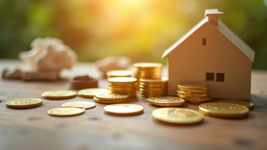 Verschiedene Sachwerte wie Gold, Immobilienmodell und Rohstoffe auf Holztisch