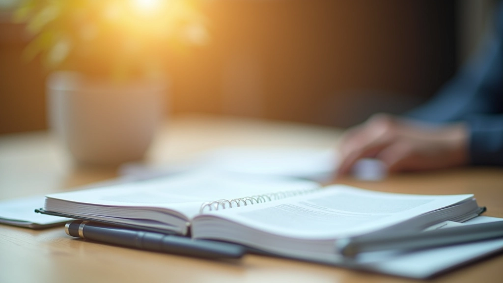 Sparbuch mit Taschenrechner und Finanzunterlagen auf Holzschreibtisch